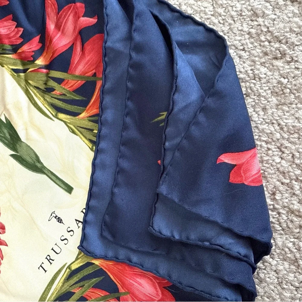 Trussardi Silk Scarf with Floral Rose Print